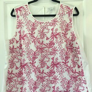 Liz Claiborne Gorgeous White and Pink Embroidered Sleeveless Top Size XL